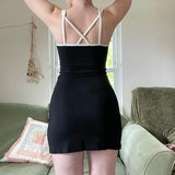 Casual Black Skinny Backless Bandage Dress