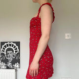 Red Flowers Printed Sleeveless Mini Dress