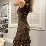 Vintage Leopard Ruched Sleeveless Dress