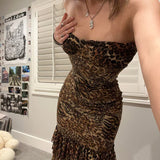 Vintage Leopard Ruched Sleeveless Dress