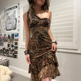 Vintage Leopard Ruched Sleeveless Dress