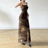 Vintage Mesh Tie Dye Flowers Printed Dress