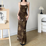 Vintage Mesh Tie Dye Flowers Printed Dress