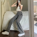 2000s Y2k Bandage Baggy Jeans Women Korean Style Oversize Denim Pants Vintage Harajuku Streetwear Wide Leg Trousers