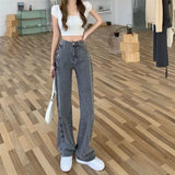 2000s Y2k Bandage Baggy Jeans Women Korean Style Oversize Denim Pants Vintage Harajuku Streetwear Wide Leg Trousers
