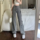 2000s Y2k Bandage Baggy Jeans Women Korean Style Oversize Denim Pants Vintage Harajuku Streetwear Wide Leg Trousers