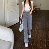 2000s Y2k Bandage Baggy Jeans Women Korean Style Oversize Denim Pants Vintage Harajuku Streetwear Wide Leg Trousers