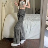 2000s Y2k Bandage Baggy Jeans Women Korean Style Oversize Denim Pants Vintage Harajuku Streetwear Wide Leg Trousers