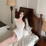 Coquette Sexy Mini Cabaret Dress Women Korean Style Fairy Ruffle Slash Neck Long Sleeve Corset Dresses Evening Vestidos