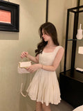 Fairycore Y2k Aesthetic White Dress Women Korean Vintage Slip Princess Dresses Elegant Ruffle High Waist Tunic Vestidos