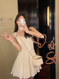 Fairycore Y2k Aesthetic White Dress Women Korean Vintage Slip Princess Dresses Elegant Ruffle High Waist Tunic Vestidos