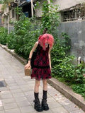 Harajuku Goth Red Mini Plaid Dress Women Y2k Gothic Mall Cyber Punk Halloween Dresses Vintage One Piece Slip Vestidos