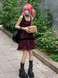 Harajuku Goth Red Mini Plaid Dress Women Y2k Gothic Mall Cyber Punk Halloween Dresses Vintage One Piece Slip Vestidos
