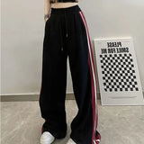 Y2k Kpop Black Baggy Sweatpants Women Hippie Streetwear Striped Oversize Wide Jogger Pants Korean Reviews Many Clothes