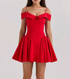 Elegant Off-shoulder Sexy Mini Dress For Women Fashion Spaghetti Strap Off-shoulder Sleeveless A-line Club Party Dress