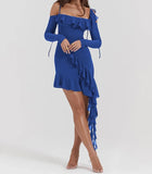 Elegant Spaghetti Strap Ruffle Mini Dress For Women Autumn New Strapless Backless Bodycon Club Party Sexy Dress