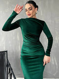 Elegant Velvet Long Sleeve Sexy Maxi Dress For Women Autumn Winter New Fashion O Neck Bodycon Club Party Long Dress