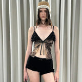 European and American style seaside holiday style sexy suspenders short two-piece suit female retro printed ribbon hip pants suit