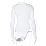 Solid Zipper Bodycon Bodysuits Women Sexy Mock Neck Autumn Long Sleeve Fashion Slim Basic Body Winter Gray Outfits Lady