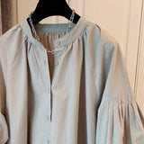 Womens Tops and Blouses Causal Puff Sleeve O-neck Causal Shirts Spring New Korean Solid