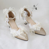 Elegant Lolita Lace High Heels Loli Wedding Dress Shoe Fairy Women Tea Party Butterfly Bow Lolita Sandals Feminine Cosplay Anime