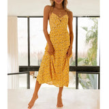 Pbong  Floral Printed Strappy Dress Sleeveless Summer Holiday Women Midi Dress Spaghetti Strap Sexy Ruffles Ladies Dresses