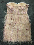 High Quality Pink Sequin Feather Mini Dress Fashion Strapless Night Club Party Bodycon Dress Vestidos
