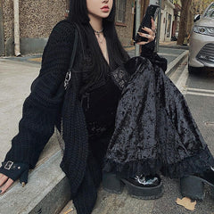 Sexy Fashion Patchwork Lace Solid Flare Pants Women Gothic Dark High Waist Loose Trousers New Street Suede Pants