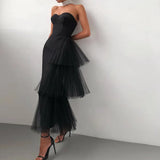 New Bandage Dress Sexy Bodycon Women Mesh Strapless Party Club Evening Elegant Black White Clothes