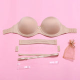 Pbong  White Bra Strapless Push Up Non-slip Lingerie Transparent Band Strap Women's Bra Plus Size For Big Breast 32-44 C D E F