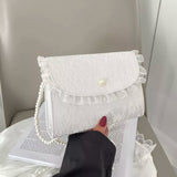 Retro Crossbody Bags for Women Vintage Lace Pearl Chain Ladies Small Square Shoulder Bag Female Clutch Purse Handbags Sac Femme