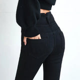 New High Waist Velvet Thick Jeans Female Winter Skinny Stretch Warm Jeans Pants Mom Black Denim Trousers With Fleece Pants P125