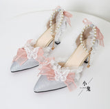 Elegant Lolita Lace High Heels Loli Wedding Dress Shoe Fairy Women Tea Party Butterfly Bow Lolita Sandals Feminine Cosplay Anime