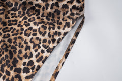 Leopard Print Women Chain Strap Side Slit Maxi Dress Backless Bodycon Sexy Streetwear Festival Evening Elegant