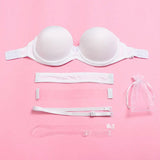 Pbong  White Bra Strapless Push Up Non-slip Lingerie Transparent Band Strap Women's Bra Plus Size For Big Breast 32-44 C D E F