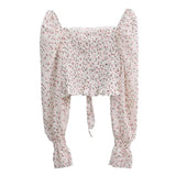 Pbong  Floral Youth Elegant Blouse Women Crop Top Pretty Blouses Chic Fashion Blouse Shirt For Party Puff sleeve Off shoulder