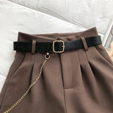 New Casual Comfortable Elegant Wild Shorts With Belt Women's Woolen Shorts Autumn Winter Slim Wide Leg A-line Shorts