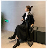 Spring Black Oversized Long Waterproof Leather Trench Coat for Women Long Sleeve Loose Korean Fashion Clothing