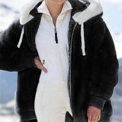 Winter Women Plush Thicken Jacket Fashion Loose Warm Fleece Zipper Hooded Coats Faux Fur Parka Plaid Female Jacket Outwear