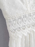 Pbong  100% Cotton Lace Mini Dress Summer Sexy Holiday Women Dress Crochet Sheer Backless Ruffle Ladies Beach Female Dresses