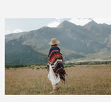 Pbong  Boho Hippie Cloaks Capes Top Vintage Women Autumn Winter Floral Knitted Poncho Capes Tassels Chic Cloak Poncho Outwear