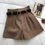 New Casual Comfortable Elegant Wild Shorts With Belt Women's Woolen Shorts Autumn Winter Slim Wide Leg A-line Shorts