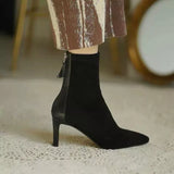 High Heel Boots Women's New Korean Style Autumn and Winter Mid Heel Stretch Thin Boots Pointed Toe Sock Boots Women