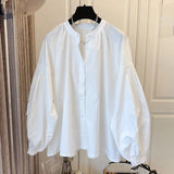 Womens Tops and Blouses Causal Puff Sleeve O-neck Causal Shirts Spring New Korean Solid