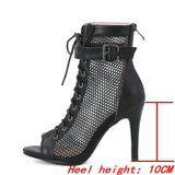 New Women's High Heels Jazz Dancing Shoes Sexy Mesh Short Boots Zipper Black Latin Indoor Dance Ballroom Sandals Ladies Shoes 47