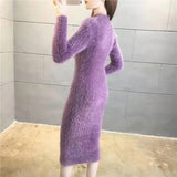 Women's Winter Clothing Imitation Mink Wool Thick Warm Turtleneck Sweater Dress Sheath Bodycon Dresses For Women Casual