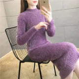 Women's Winter Clothing Imitation Mink Wool Thick Warm Turtleneck Sweater Dress Sheath Bodycon Dresses For Women Casual