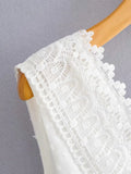 Pbong  100% Cotton Lace Mini Dress Summer Sexy Holiday Women Dress Crochet Sheer Backless Ruffle Ladies Beach Female Dresses