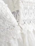 Pbong  100% Cotton Lace Mini Dress Summer Sexy Holiday Women Dress Crochet Sheer Backless Ruffle Ladies Beach Female Dresses