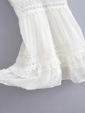 Pbong  100% Cotton Lace Mini Dress Summer Sexy Holiday Women Dress Crochet Sheer Backless Ruffle Ladies Beach Female Dresses